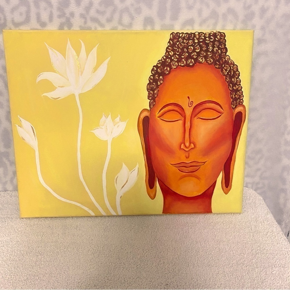 Hand Painted and Drawing of Buddha Meditation Enlightenment on Canvas 16x20